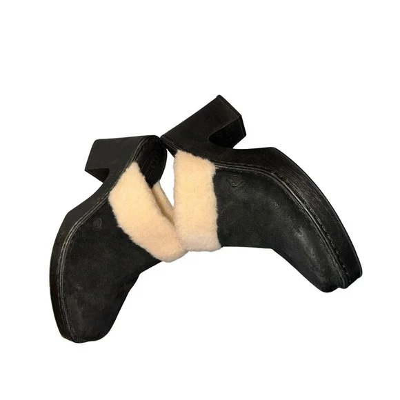 Born Shearling Lined Black Suede Platform Heel Mules Women's Size 11 - Picture 4 of 8